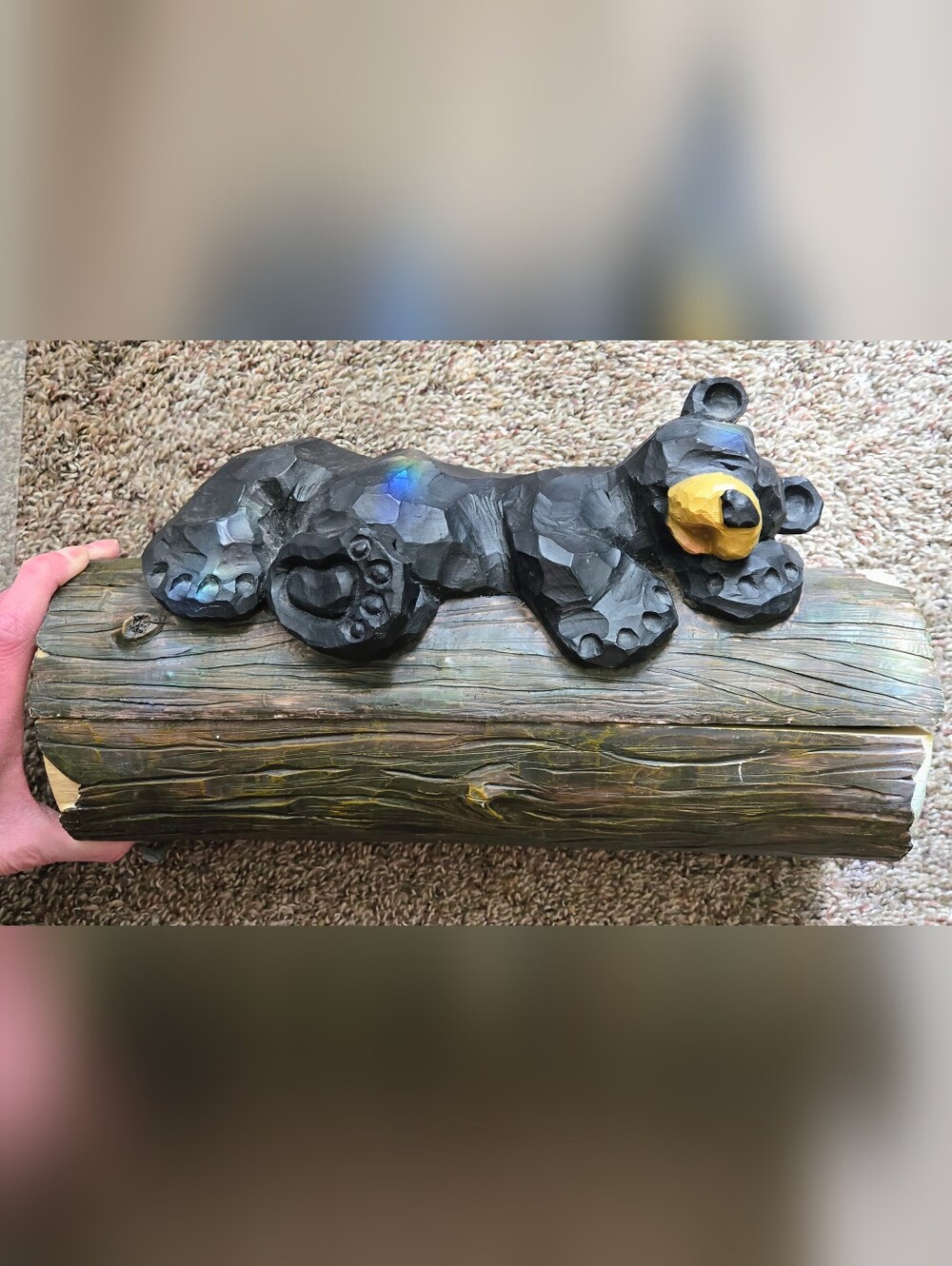 Vintage Rustic Hard Plastic Black Bear Sleeping On A Log Hinged Storage Box - Picture 4 of 12